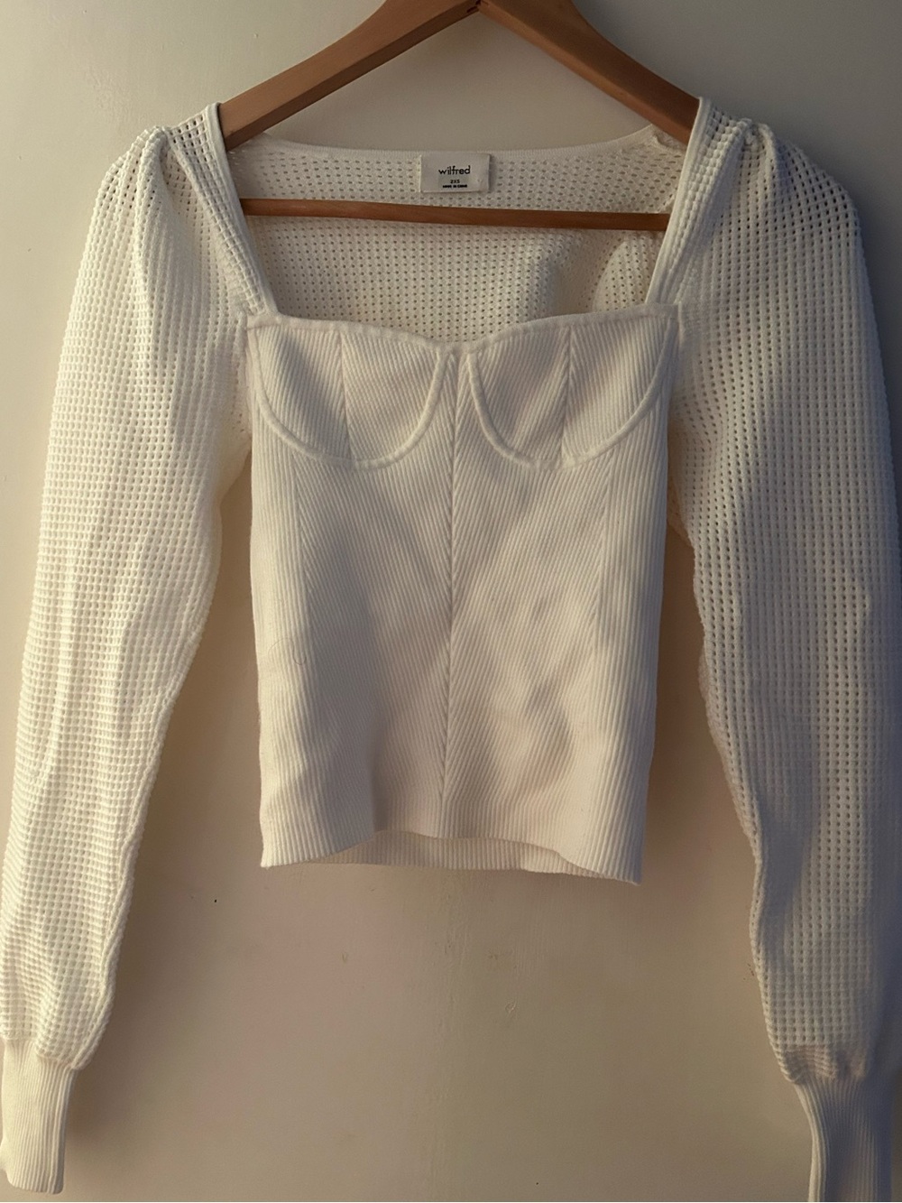 Wilfred Cream Knit Corset-Style Sweater with Puff Sleeves
